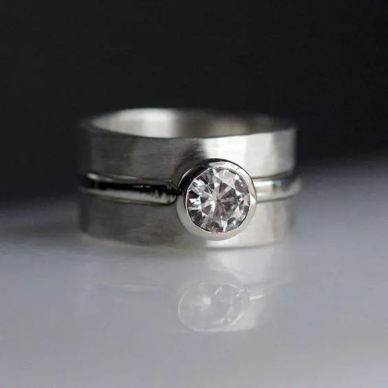 Silver ring with zircons in vintage style