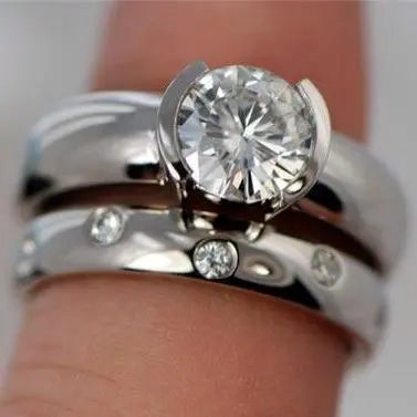 Silver ring with two crystals