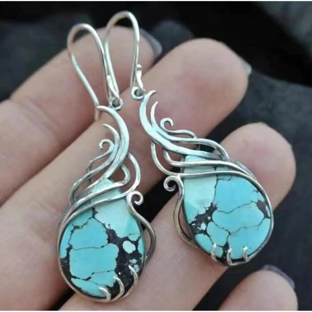 Silver boho earrings with opal