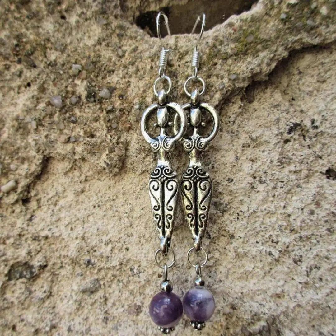 Pendant earrings with amethyst and sterling silver