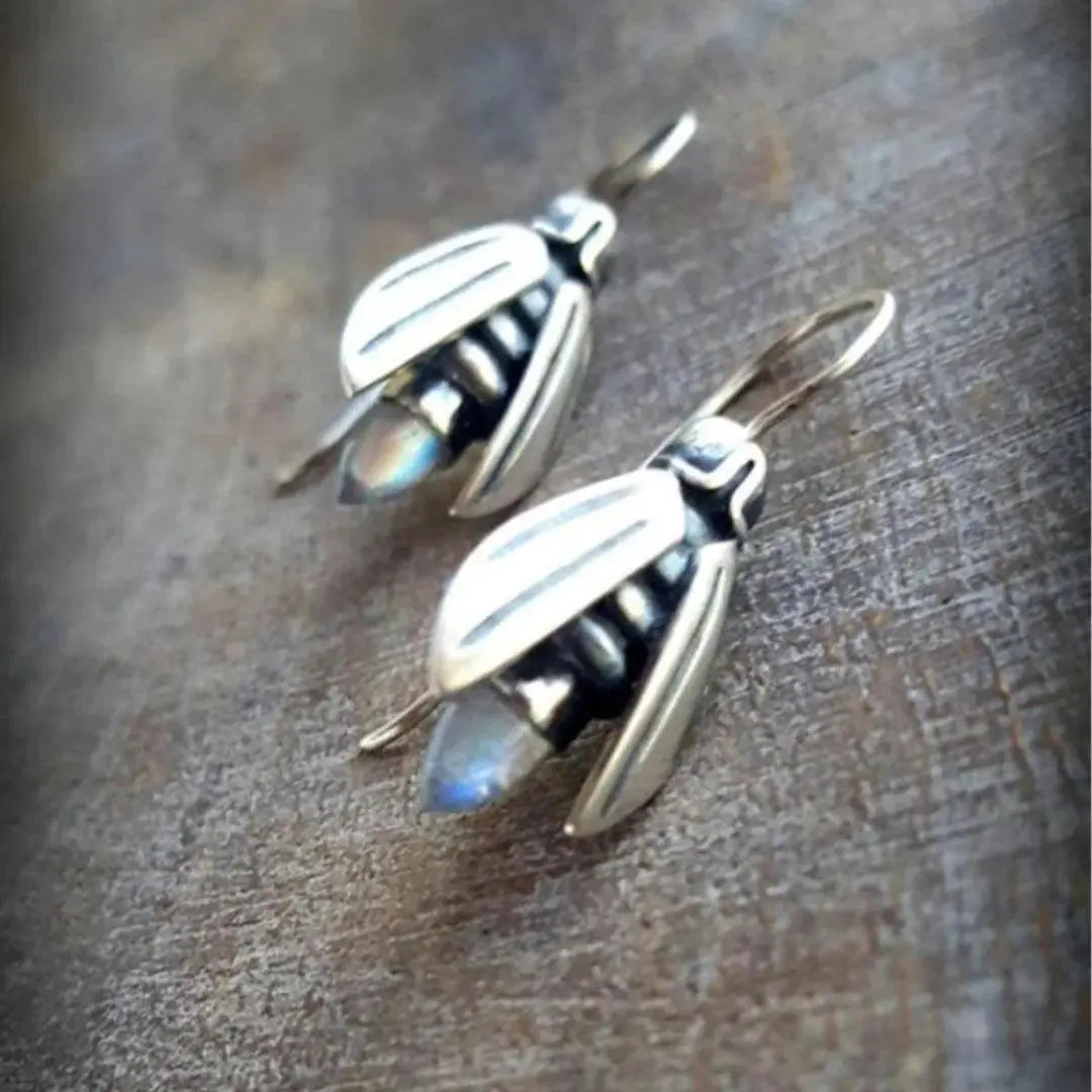 Silver boho bee earrings