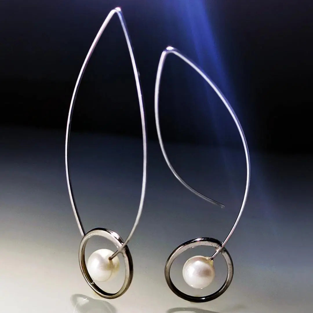 Silver boho earrings with pearls
