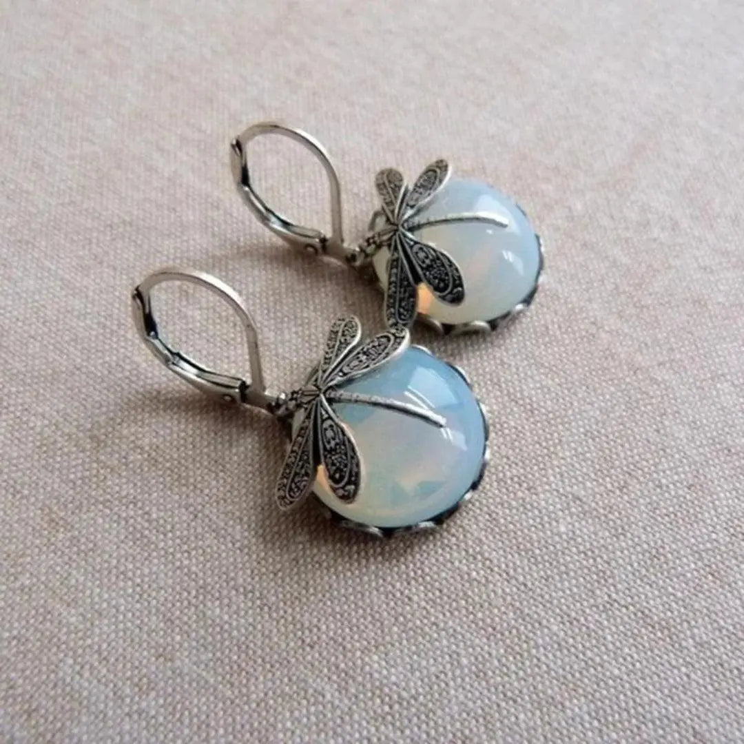 Dragonfly earrings with white crystal in sterling silver
