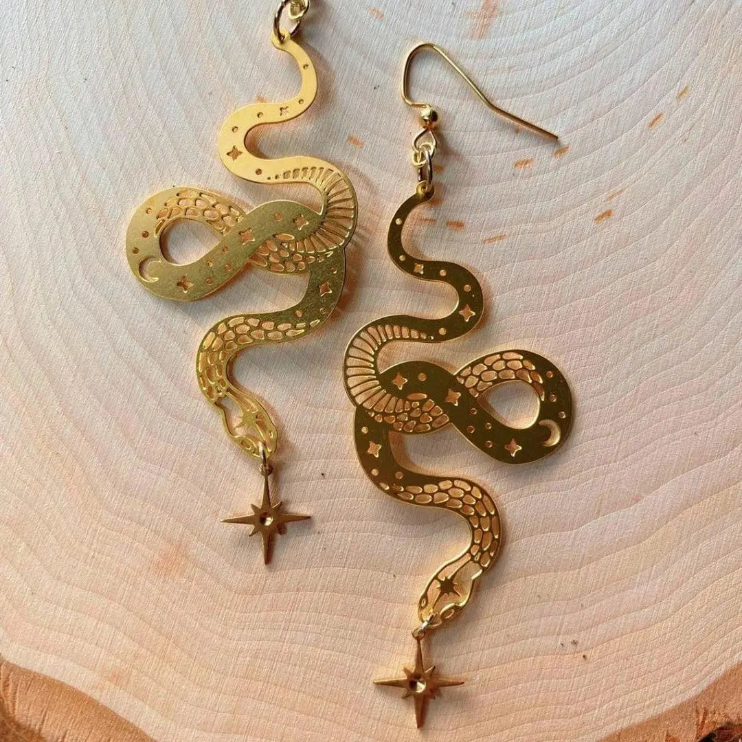 Gold Star Snake earrings with pendant