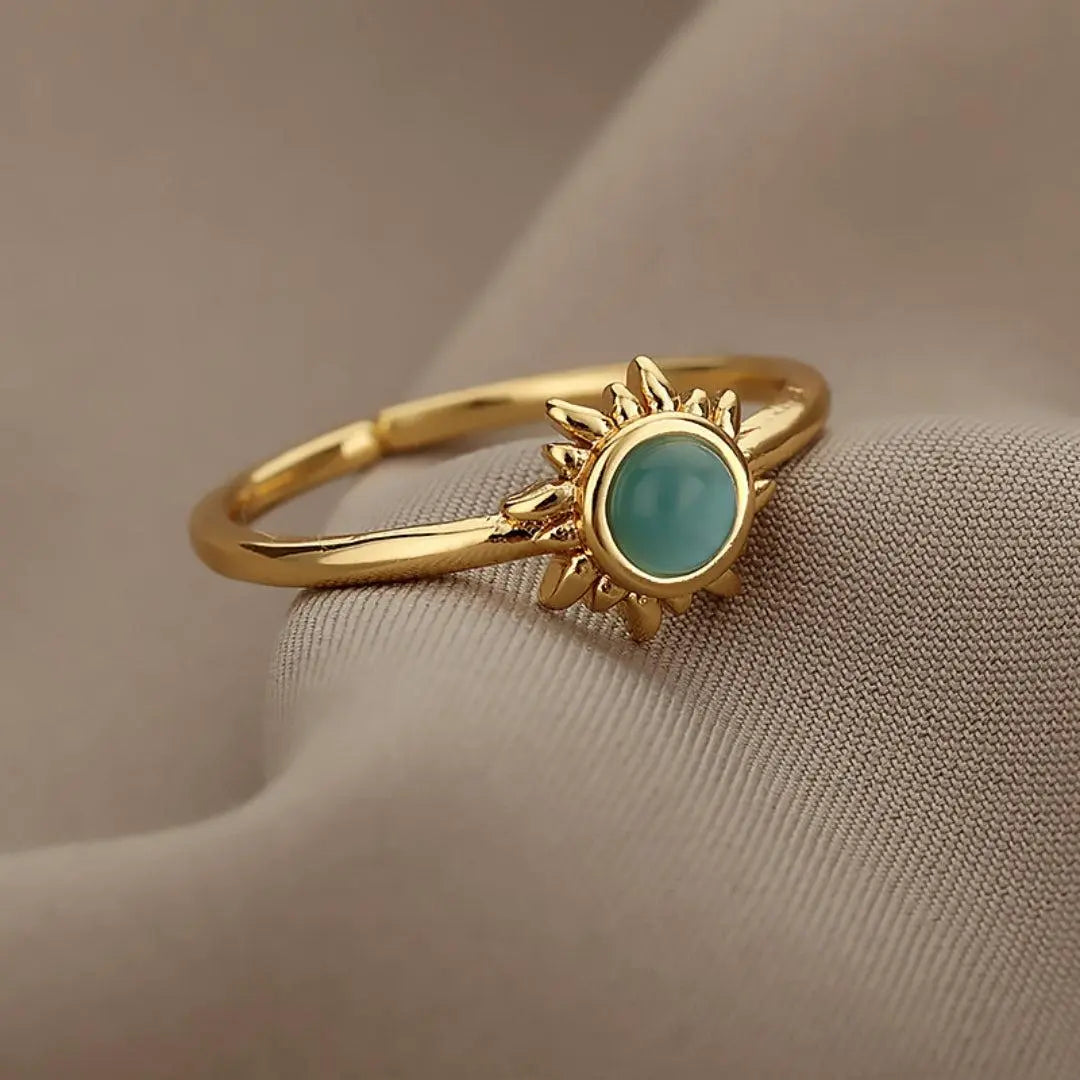 Adjustable gold ring with sunstone