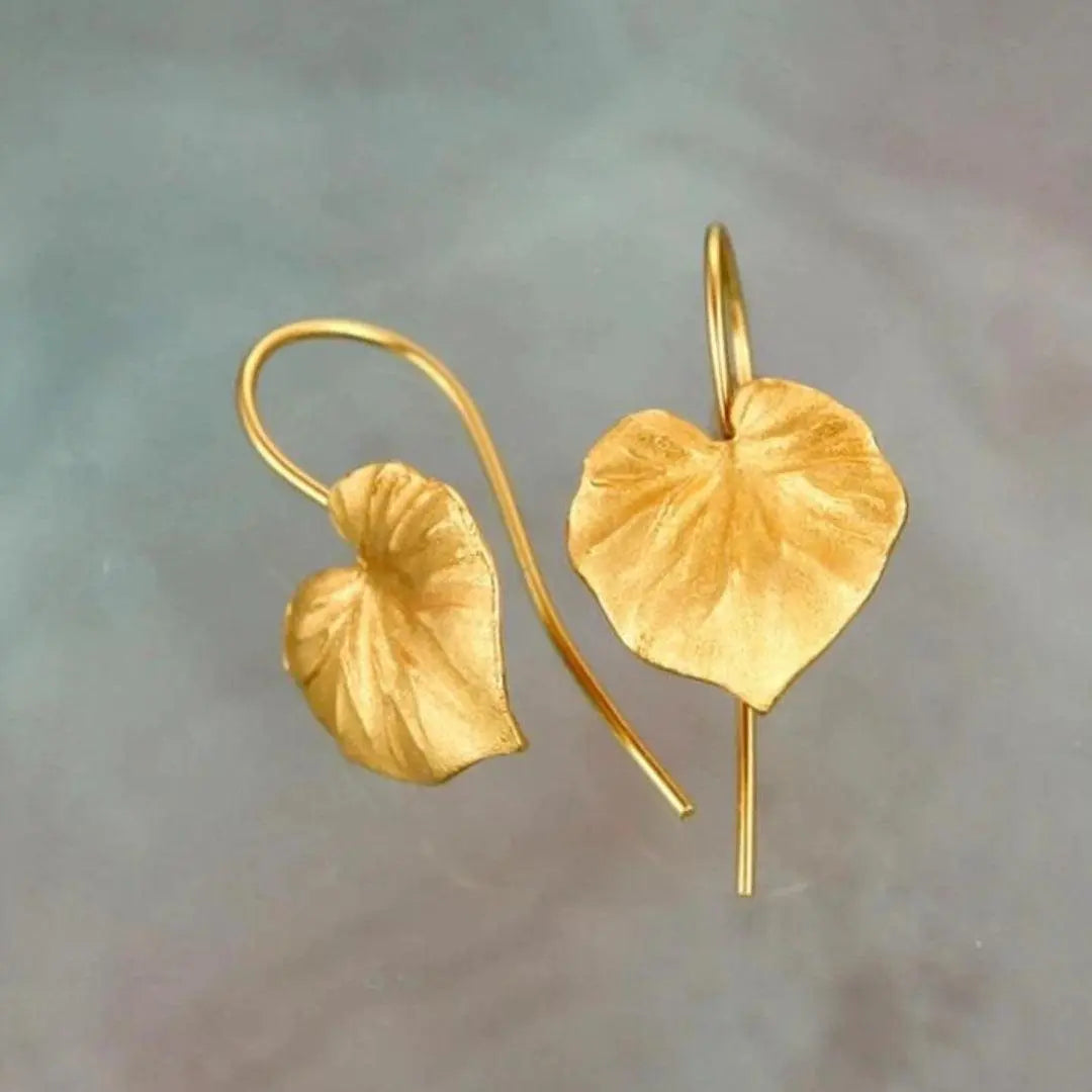 Gold leaf-shaped earrings