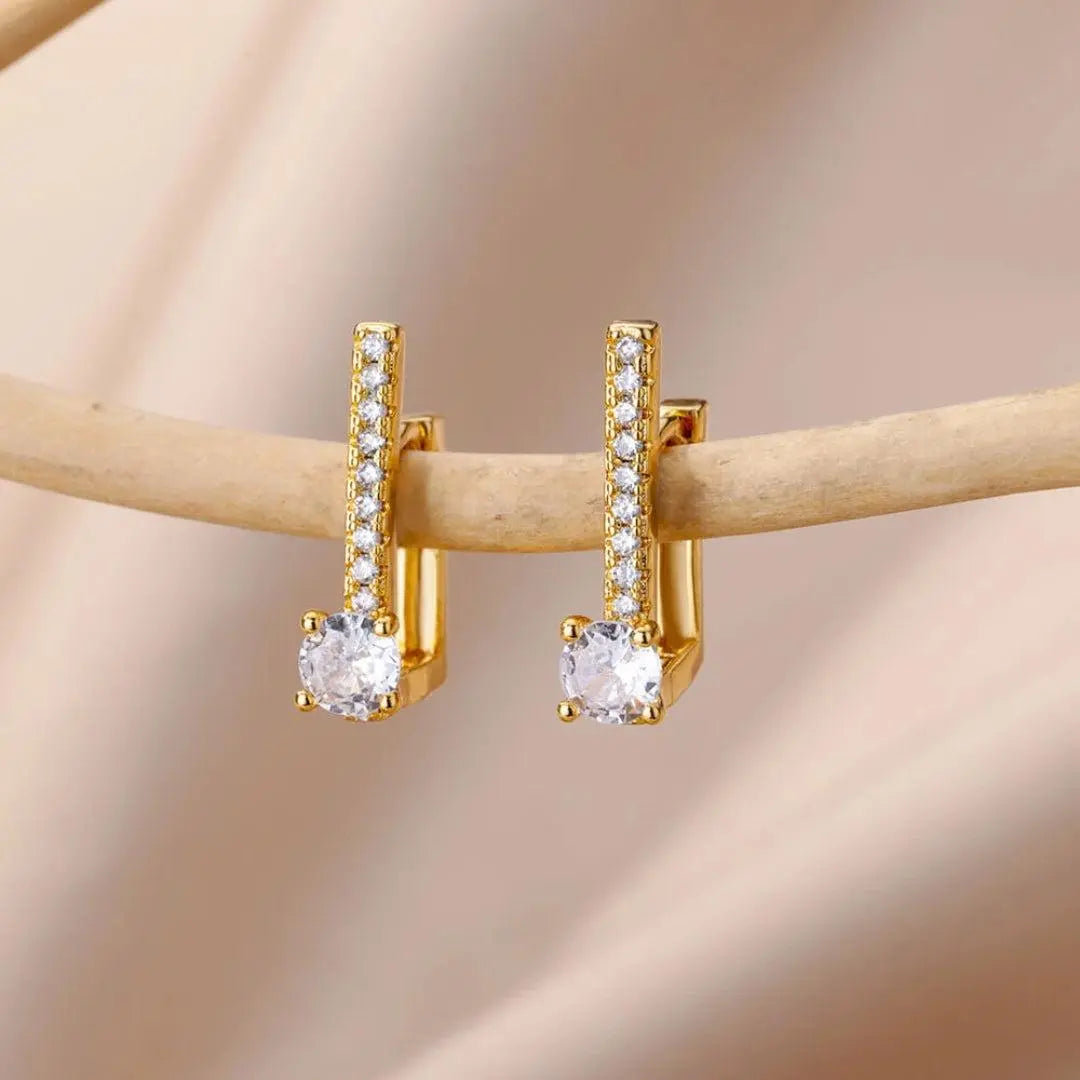 Exotic gold-plated earrings with cubic zirconia