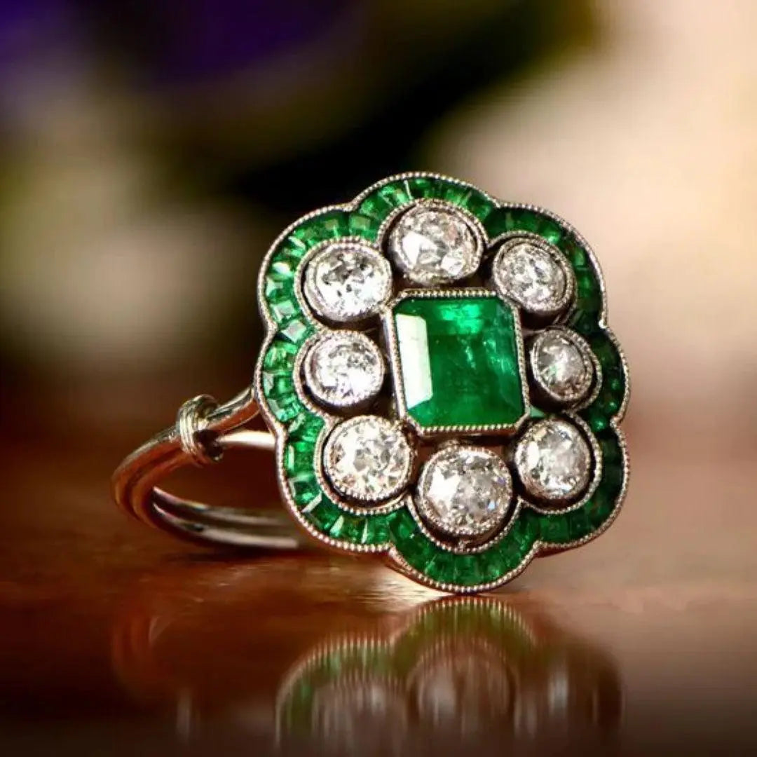 Emerald ring in vintage style