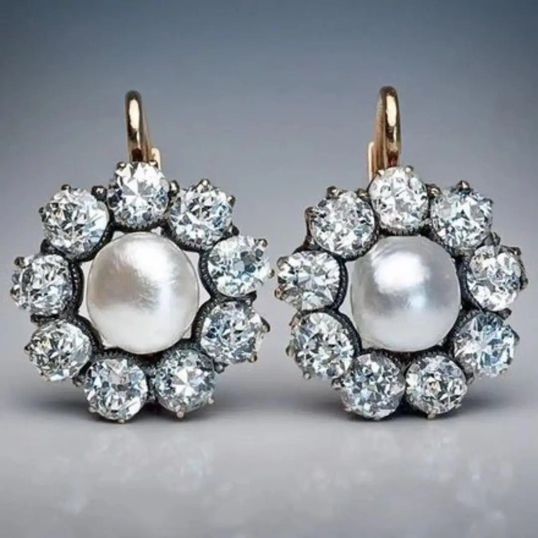 Crystal mandala earrings with vintage pearls