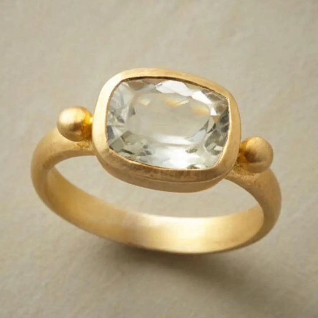 Gold vintage style white glass ring