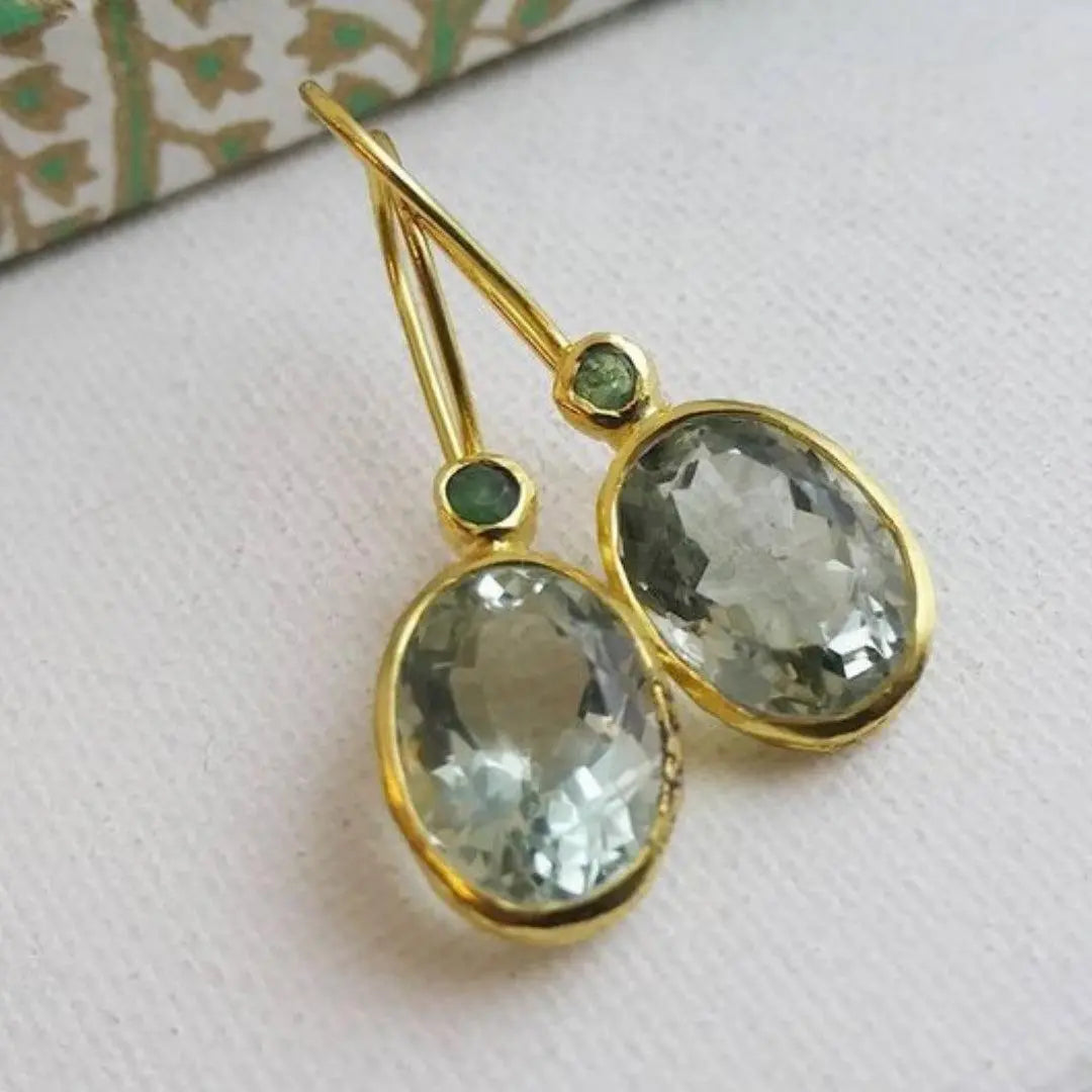 Gold olive glass earrings