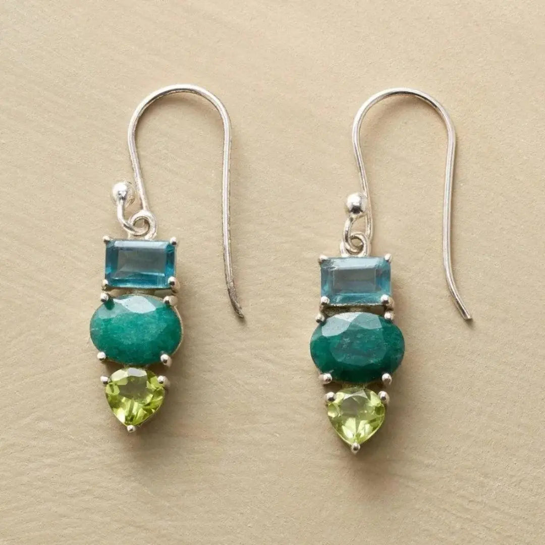 Silver earrings with green stone