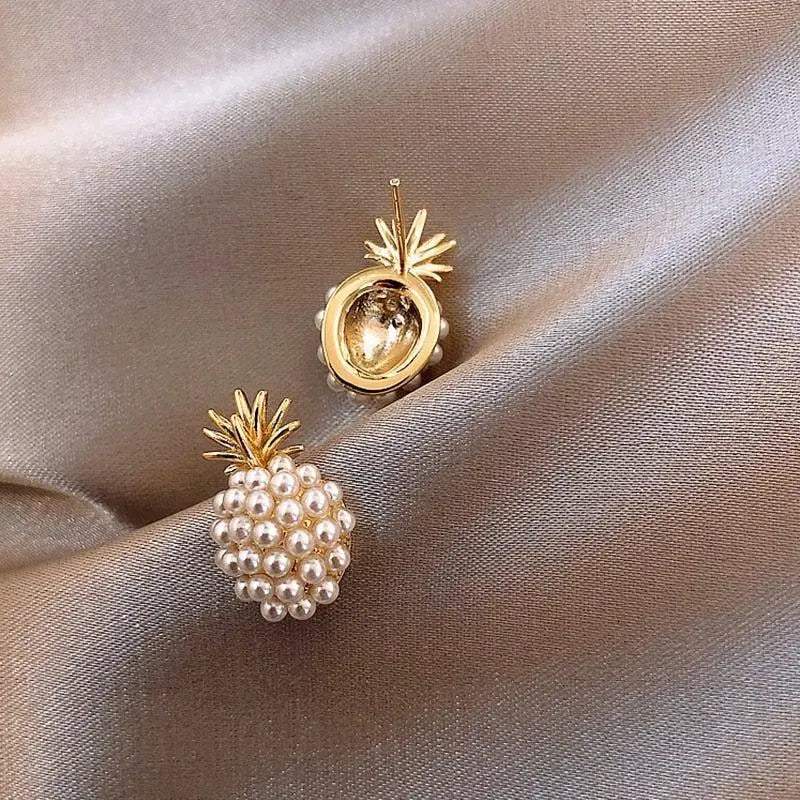 Tropical pineapple earrings with pearl embellishment