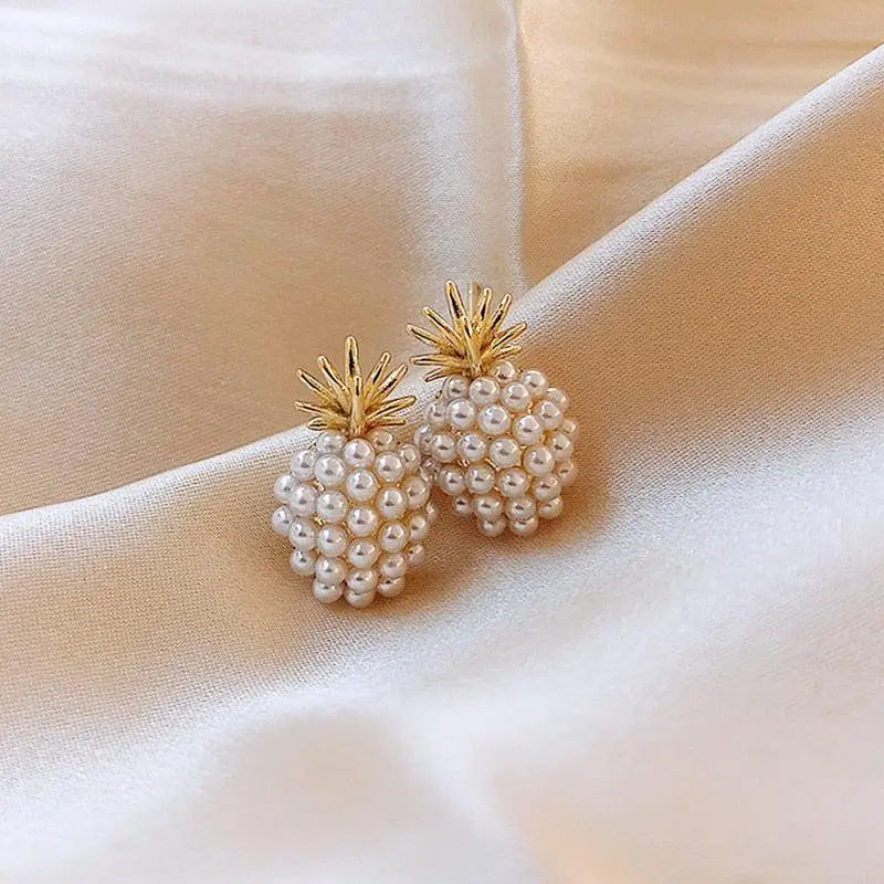 Tropical pineapple earrings with pearl embellishment