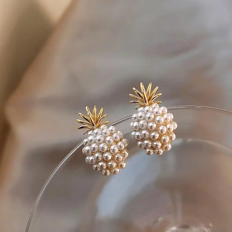 Tropical pineapple earrings with pearl embellishment