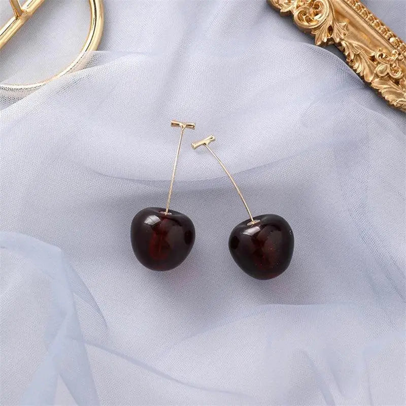 Red luxury earrings with cherries