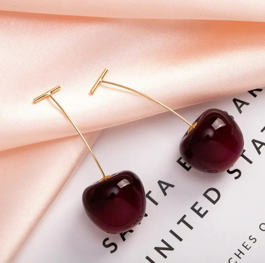 Red luxury earrings with cherries