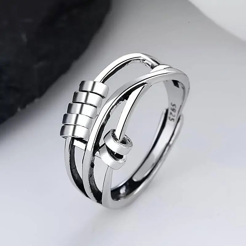 Multi-layered ring with silver tree in vintage style