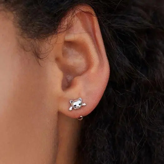 Silver earrings with a cat