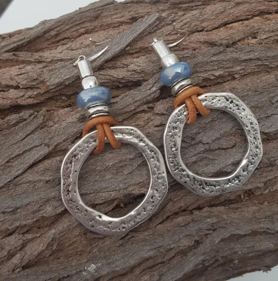Silver boho circle earrings
