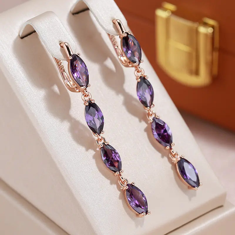 Earrings with purple crystals