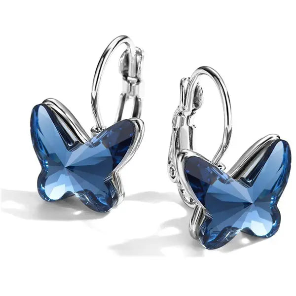 Vintage style butterfly earrings with blue crystal