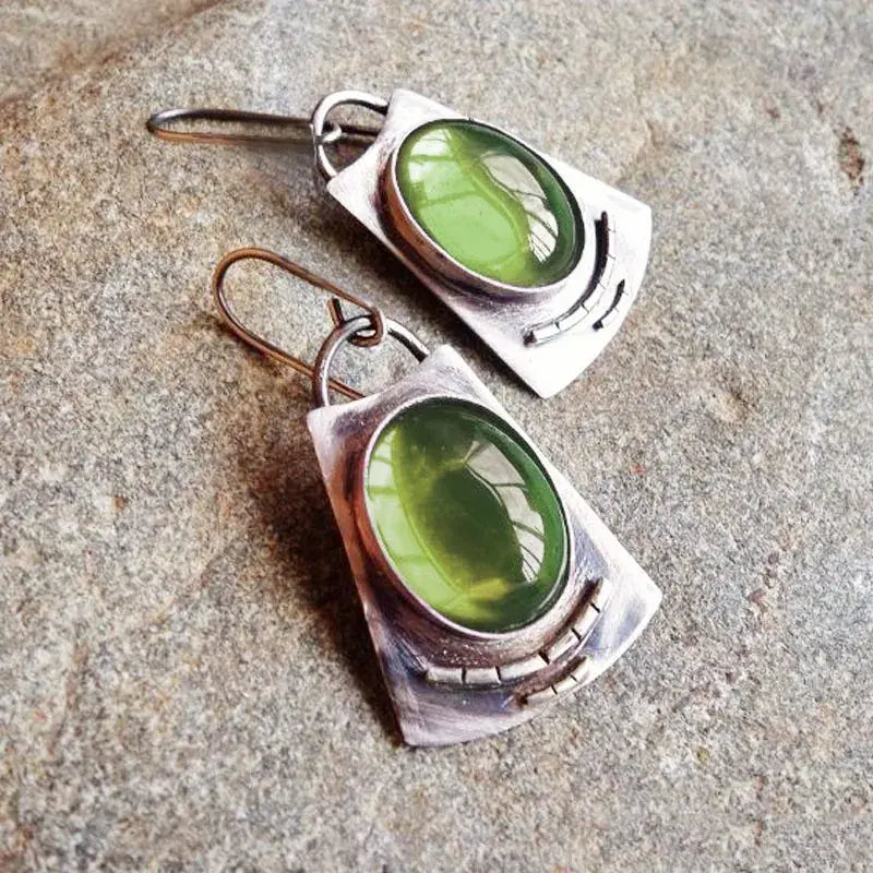 Green silver earrings in vintage style