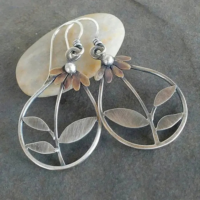 Silver earrings with flowers in vintage style
