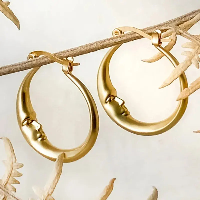 Gold vintage style moon earrings