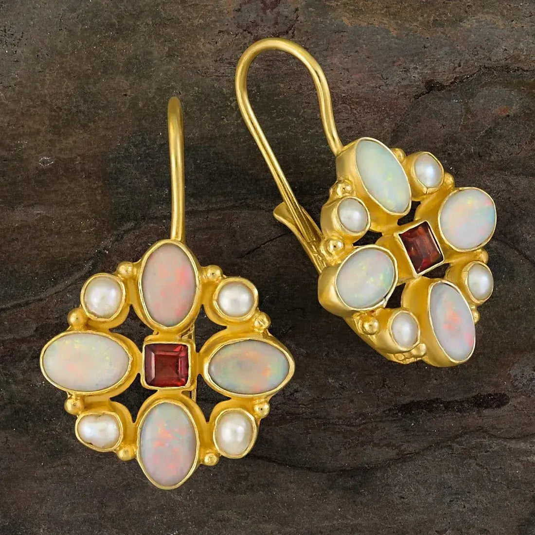 Vintage style earrings with pearls and opals