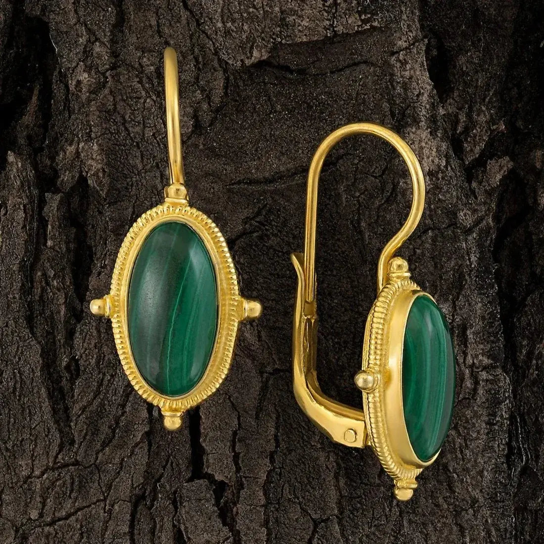Gold-plated vintage earrings in green