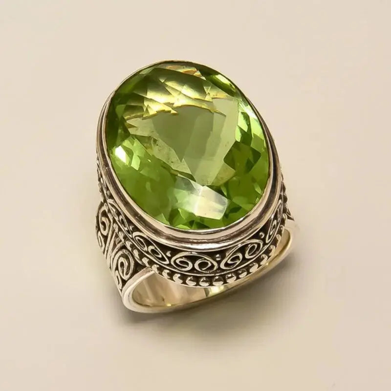 Olive ring with vintage style crystal