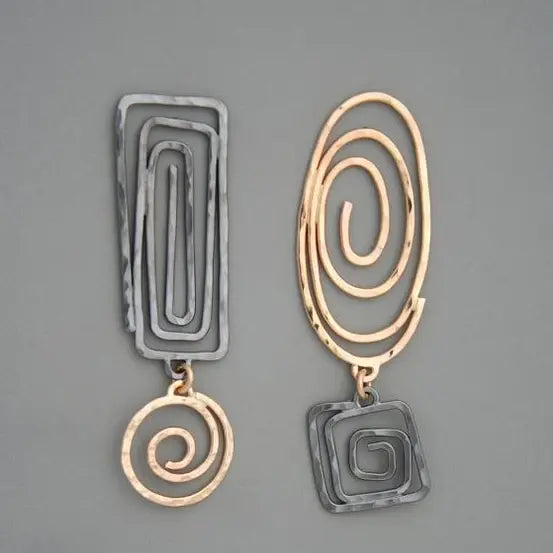Gold and silver vintage style spiral earrings