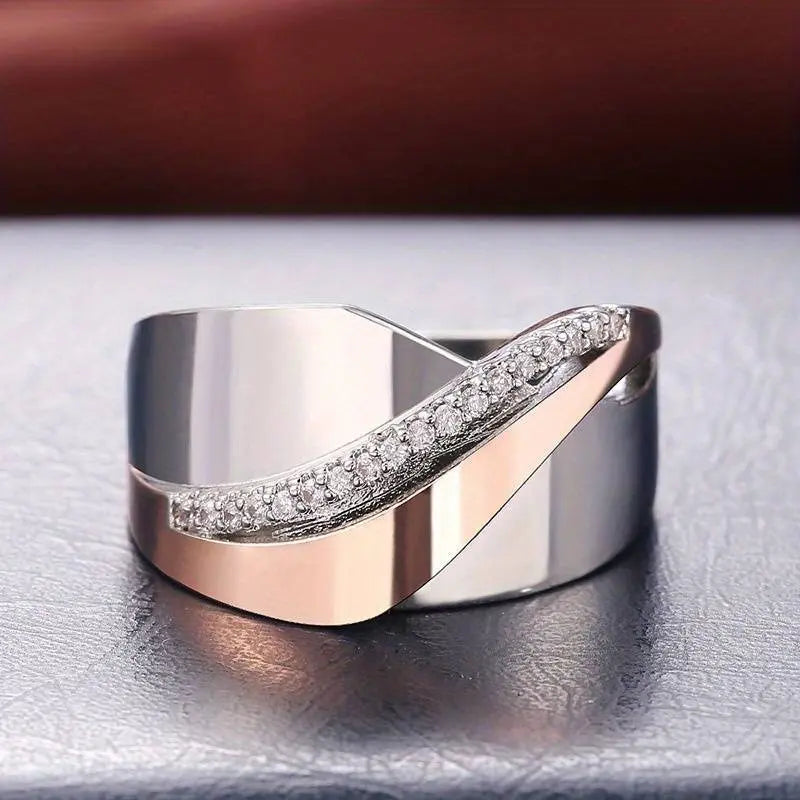 Vintage rose gold and silver zirconia ring