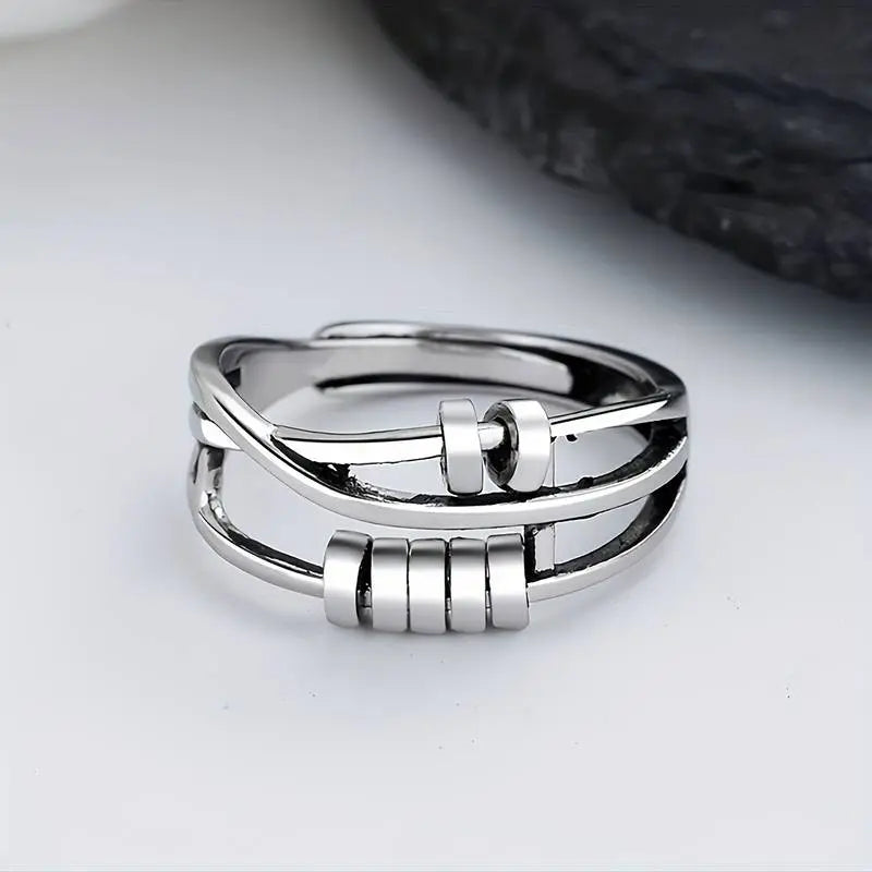 Multi-layered ring with silver tree in vintage style