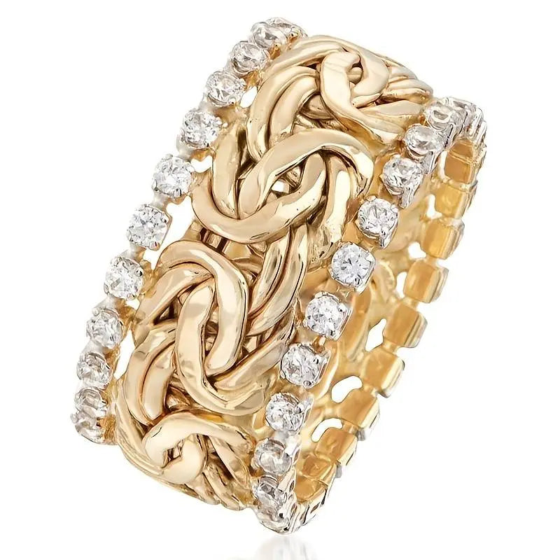 Gold braided ring with zircons