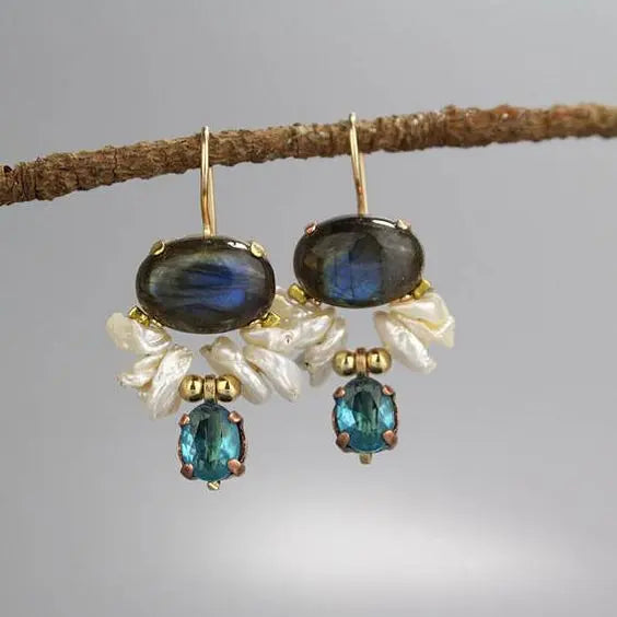 Vintage style blue ocean stone earrings