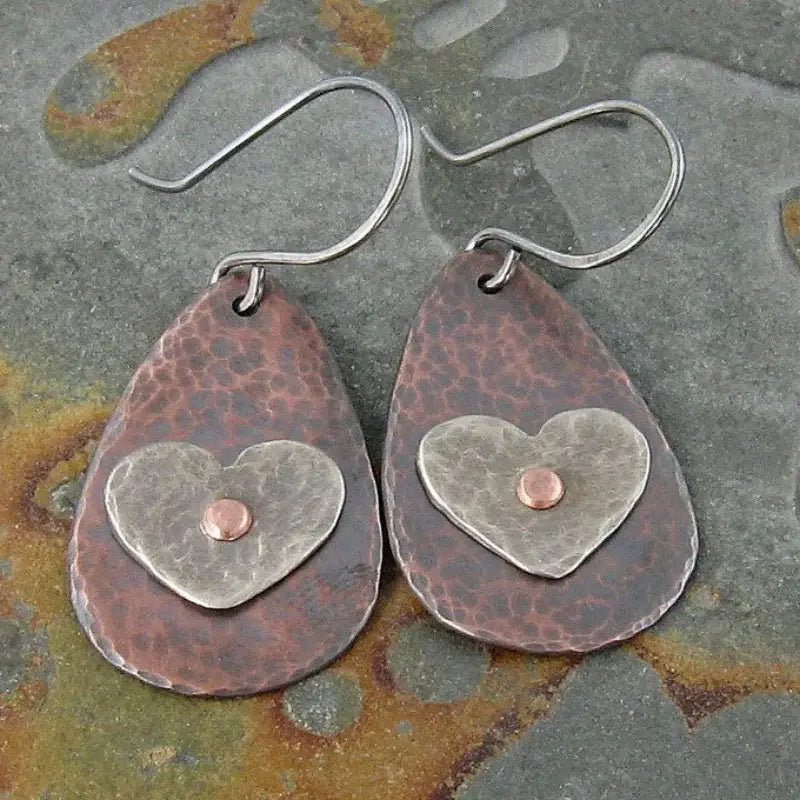 Vintage style bronze heart earrings