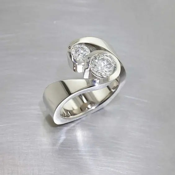Silver ring with zircons in vintage style