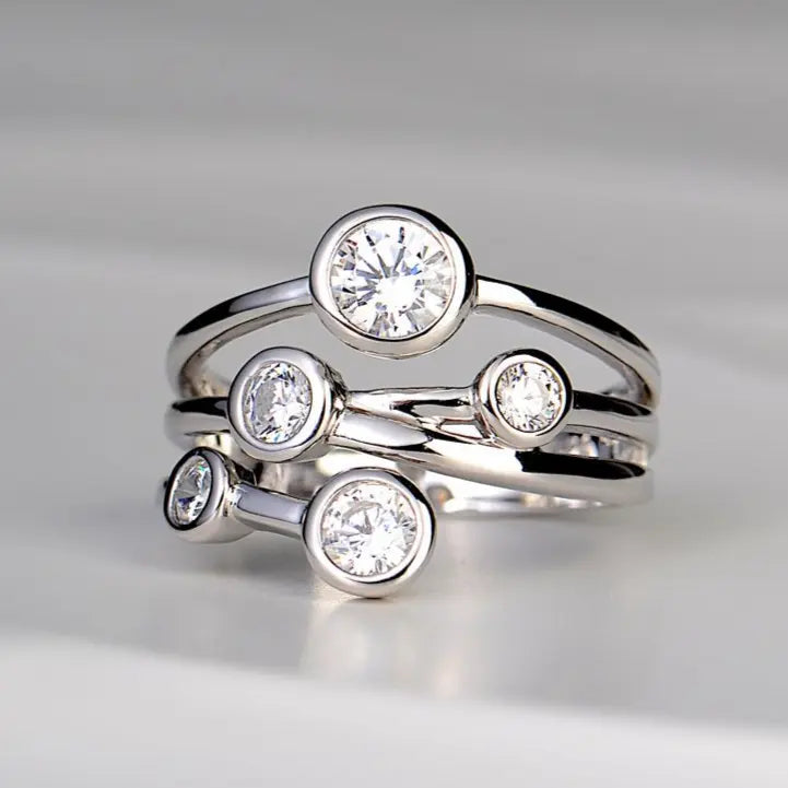 Vintage silver plated ring with multi-layered zirconia