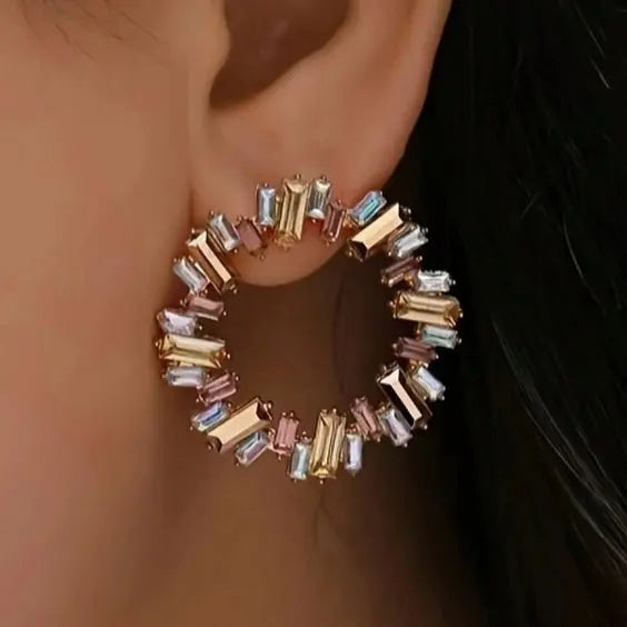 Round vintage style earrings with multicolored crystals