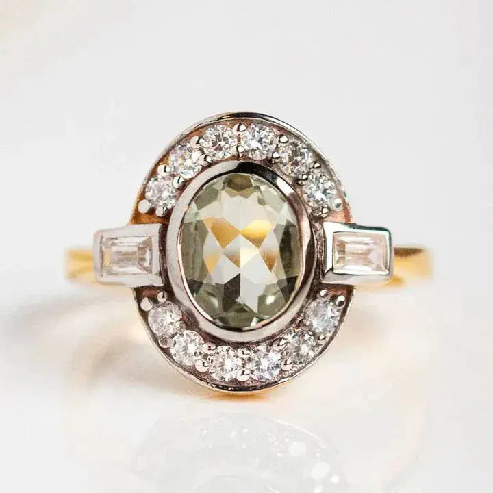 Green ring with vintage style crystal