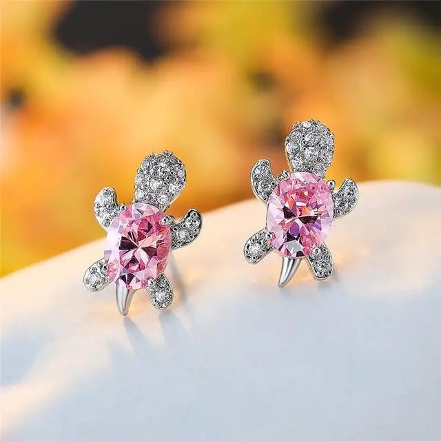 Sea turtle earrings with zirconia and silver