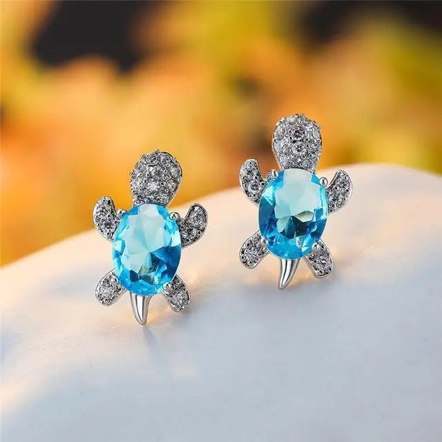 Sea turtle earrings with zirconia and silver