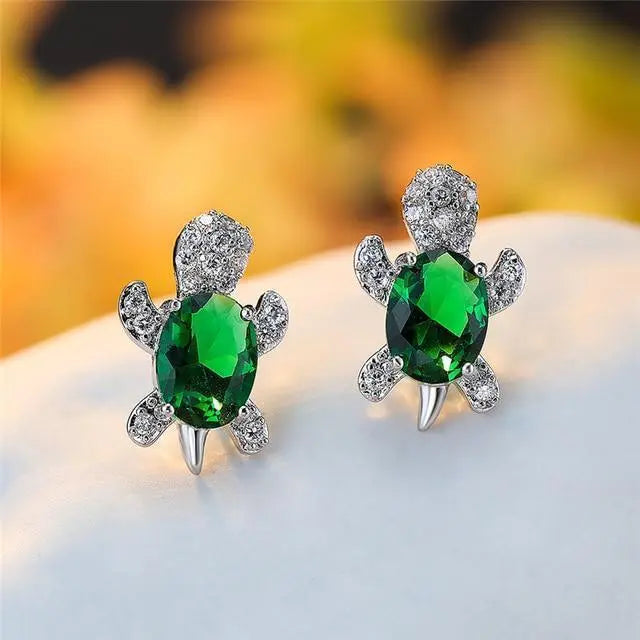 Sea turtle earrings with zirconia and silver