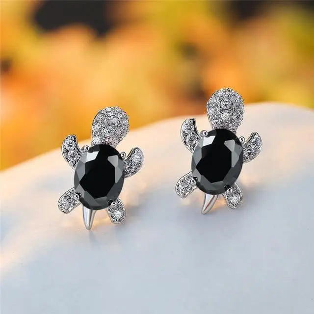 Sea turtle earrings with zirconia and silver