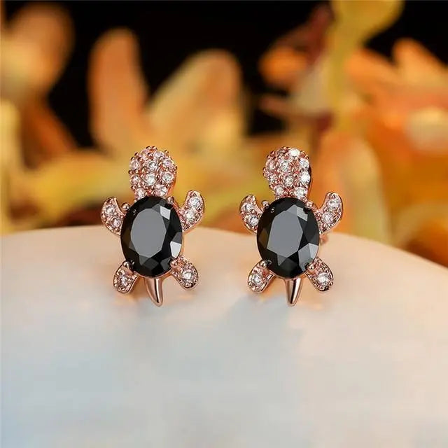 Sea turtle earrings with zirconia and silver