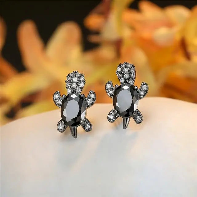 Sea turtle earrings with zirconia and silver