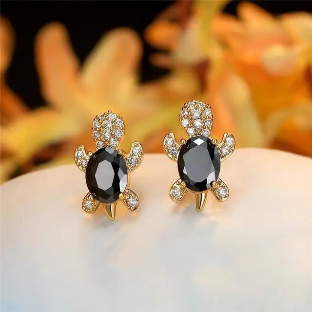 Sea turtle earrings with zirconia and silver