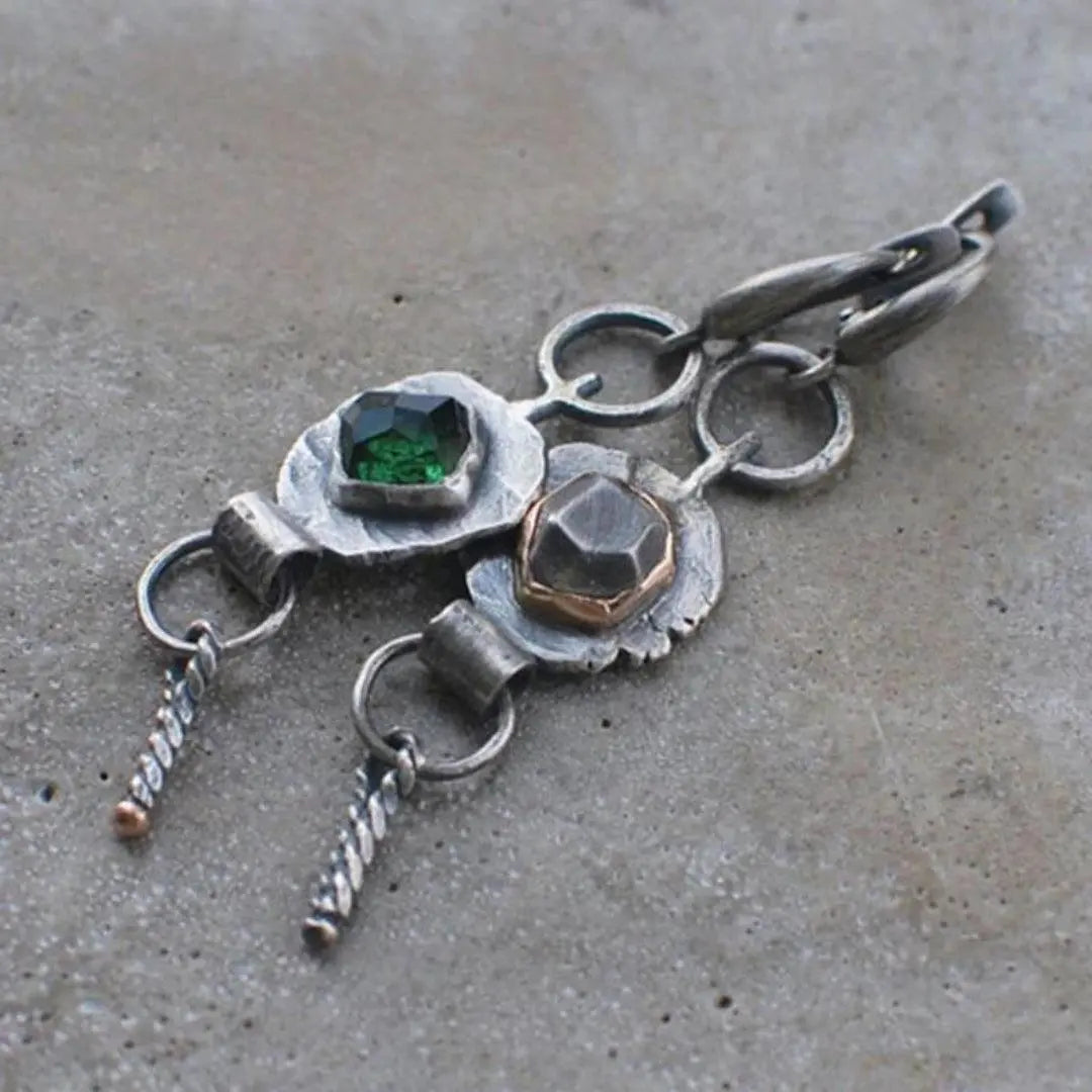 Two-tone boho earrings with silver cubic zirconias